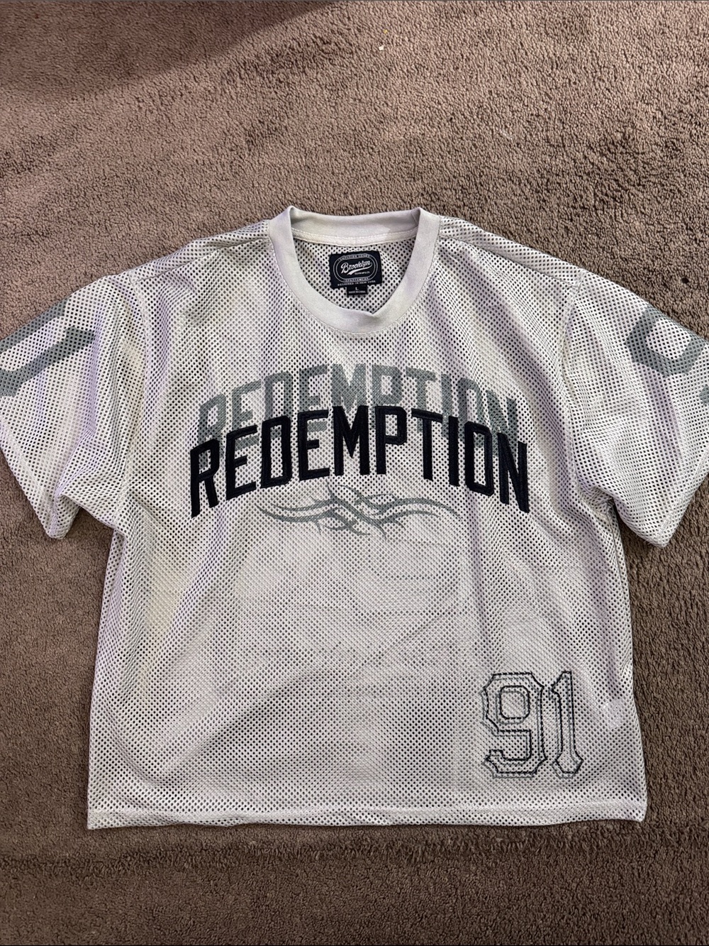 Redemption Off White Mesh Mens Short Sleeve Shirt L